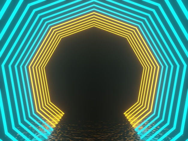 Gradient glowing neon frame. 3D rendering.