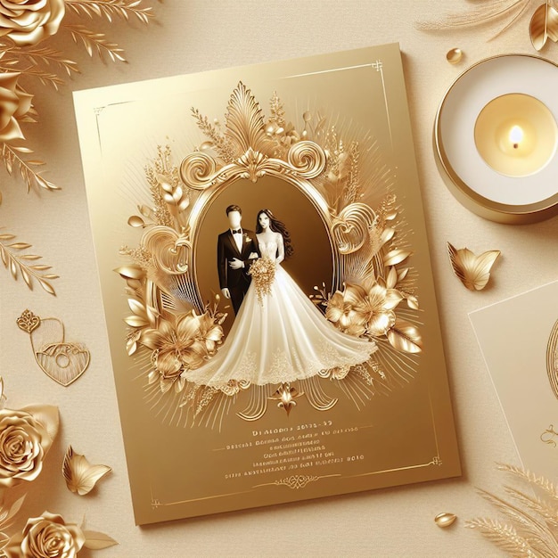 gradient golden luxury wedding invitation with photo