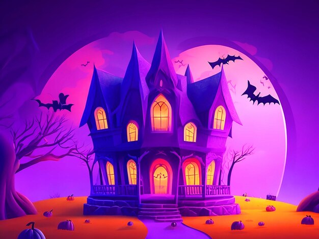 Gradient halloween house illustration background