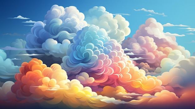 Gradient Mesh Vector Colorful Rainbow with Clouds