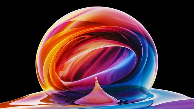 Gradient multicolored rippled soap bubble on black background