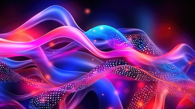 Gradient neon glow colorful wavy bokeh background with connection dotts ai generative