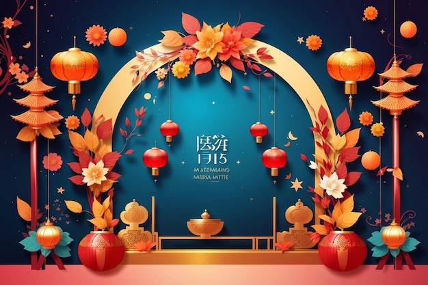 Gradient photocall template for midautumn festival celebration New