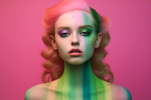 A gradient of pink and green tones