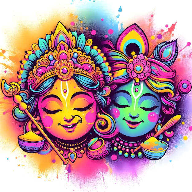 Gradiënt Radha Krishna illustratie Kleurige poederontploffing voor de viering van het Holi-festival