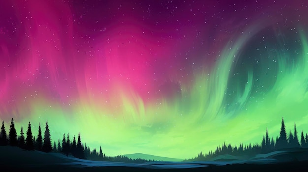 Gradient sky during a dazzling aurora display Created with Generative AI technology