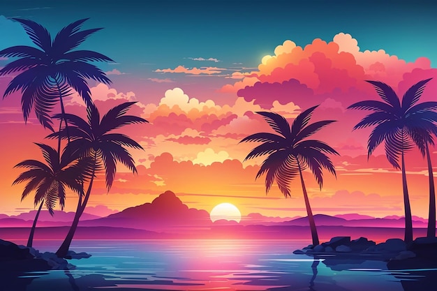 Gradient tropical sunset background landscape design