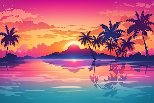 Gradient tropical sunset background landscape design