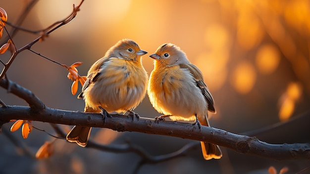 gradiëntpatroon 2 Little American Goldfinch Birds zat op een boomtak avondlicht plek bir