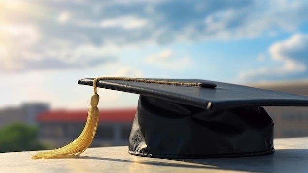 Graduate cap against the blue sky background