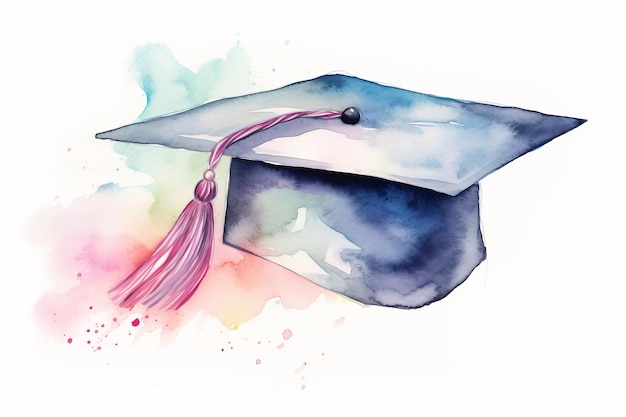 Graduate cap met aquarel vlekken en spatten Studie onderwijs University College Graduate symbool Generatieve AI illustratie