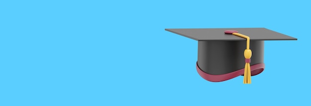 Graduate cap Mortar board for a student at a university school college 3D rendering Realistic black icon on color background with space for text