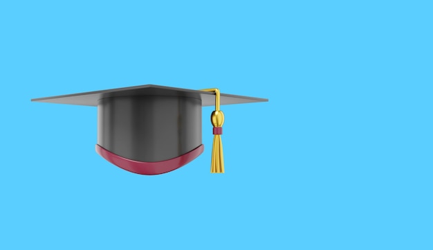 Graduate cap Mortar board voor een student aan een universiteitsschool 3D-rendering Realistisch zwart pictogram op gekleurde achtergrond met ruimte voor tekst