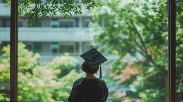 写真 卒業 生 が 未来 を 考え て いる