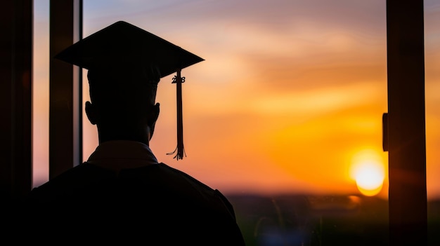 Graduate Contemplating at Sunset