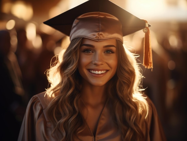 Graduate girls holding graduation caps to congratulate in the style of sunrays