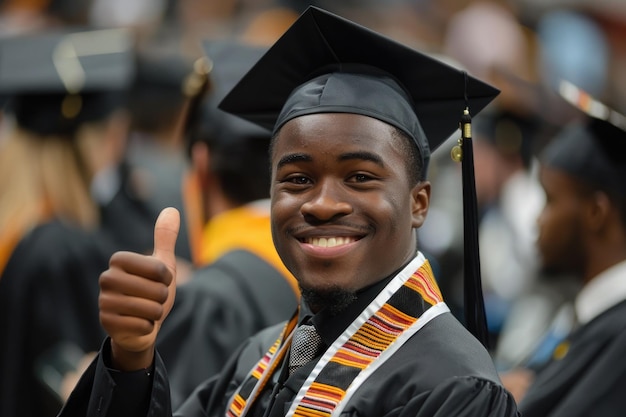 graduate giving a thumbs up smiling