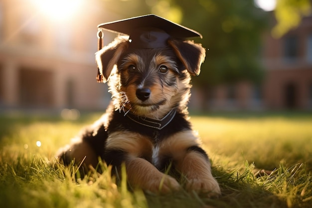 庭でポーズをとる卒業した子犬 生成 AI