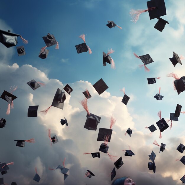 Photo graduates in caps and gowns are throwing their caps in the air generative ai