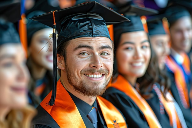 Graduates faces beaming with joy and pride Education and graduation theme