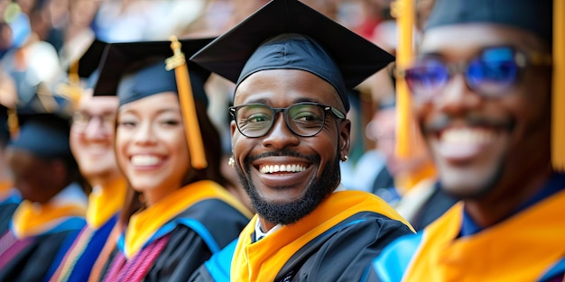 Photo graduates faces beaming with joy and pride education and graduation theme