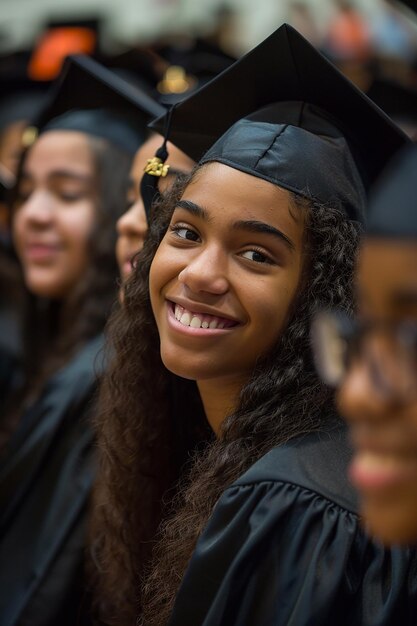 Photo graduates gathered in a school classroom proud smiles