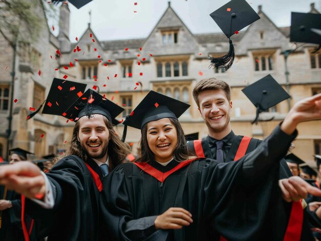 Graduates Throwing Caps in Air