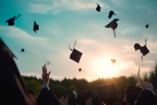 Graduates throwing their caps in the air