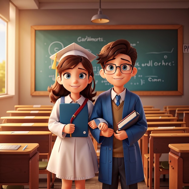 Graduation boy and girl in the class room
