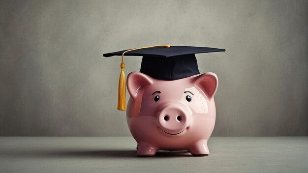 Photo graduation cap adorned piggy bank balloons