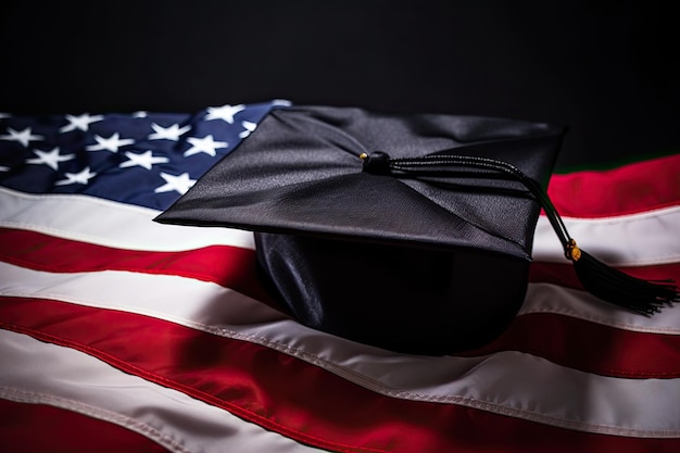 Photo a graduation cap on the american flag