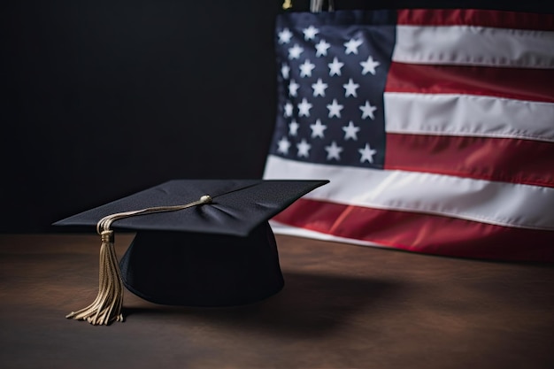 Photo a graduation cap on the american flag