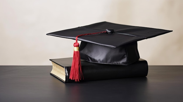 a graduation cap and book on a table