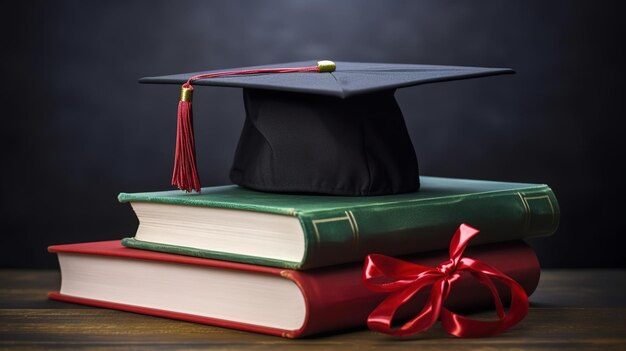 graduation cap and books