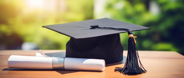 a graduation cap and a brush on a table