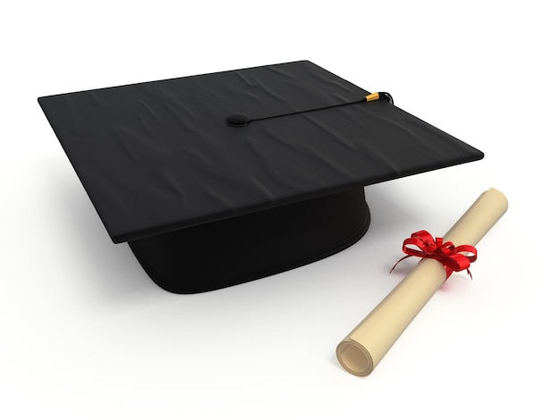 Graduation cap Diploma render (isolated on white and clipping path)