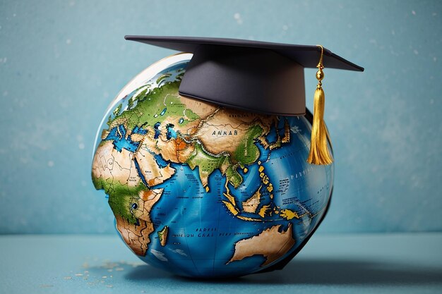 Graduation cap on earth globe