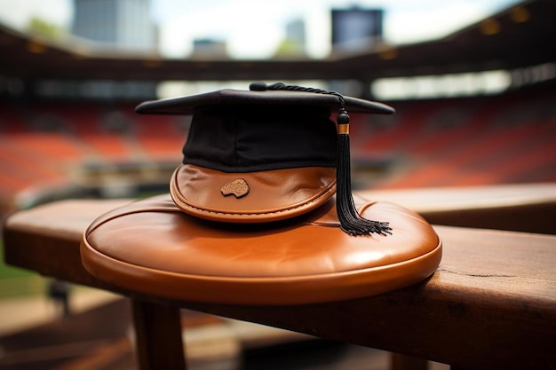 Photo graduation cap on an empty stadium seat achievement graduation cap image photo