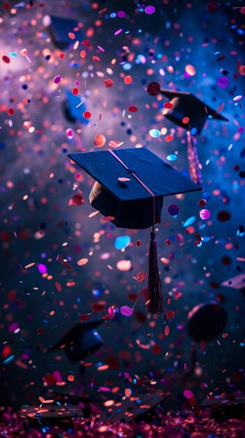 Foto un tappo di laurea è tenuto in alto da un tappo de laurea