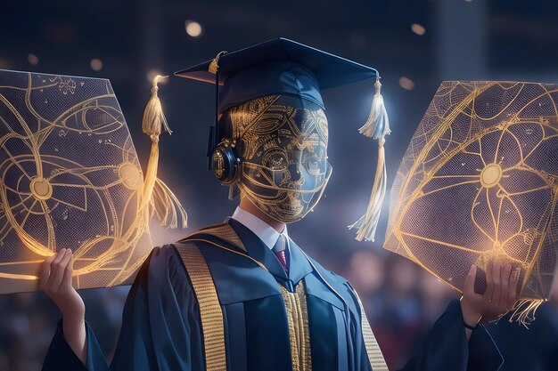 Graduation cap meets cutting edge tech in this captivating stock image Symbolizing the blend of trad