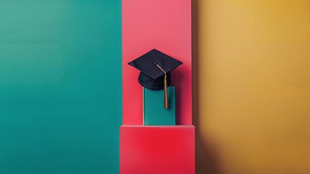 Photo graduation cap on pink and blue block