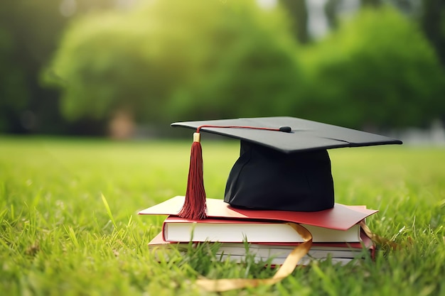 Graduation cap on the top books Happy moment in educational situation