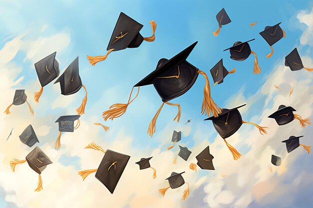 Graduation cap toss watercolor style