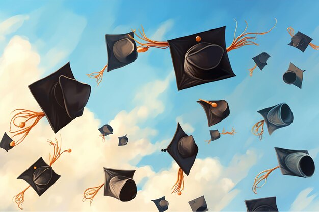 Graduation cap toss watercolor style