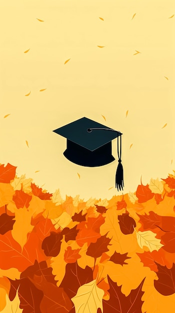 Graduation cap with autumn leaves generative ai