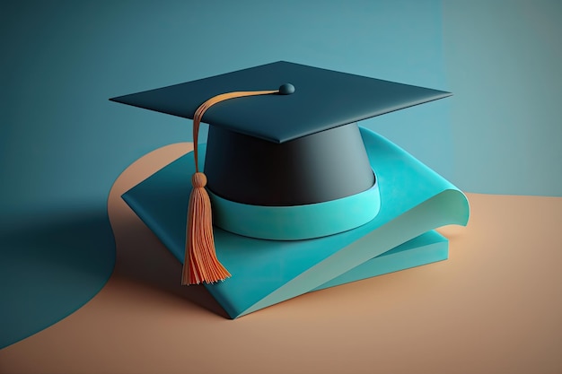 Graduation cap with books Illustration AI Generative