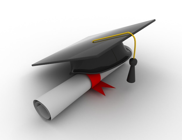 Tappo di laurea con diploma.3d illustration