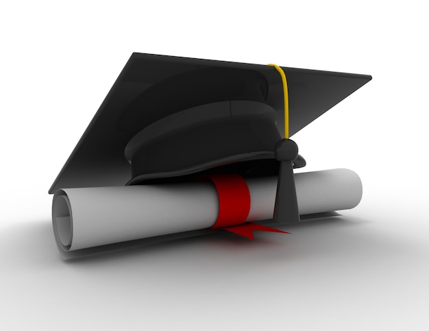 사진 diploma.3d 일러스트와 함께 졸업 모자