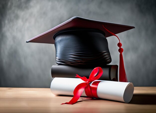 Graduation cap with gold tassel isolated on white background