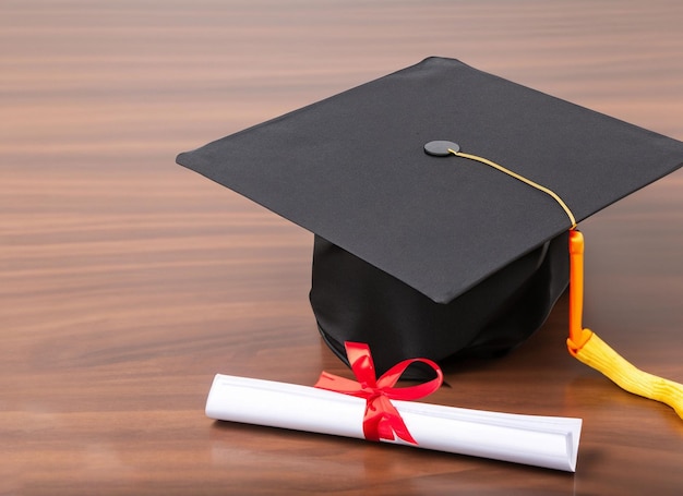 graduation cap with gold tassel isolated on white background